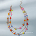 Handgemachte Blume Bunte Perlen Dreischichtige Halskette Böhmische Halskette Für Frauen